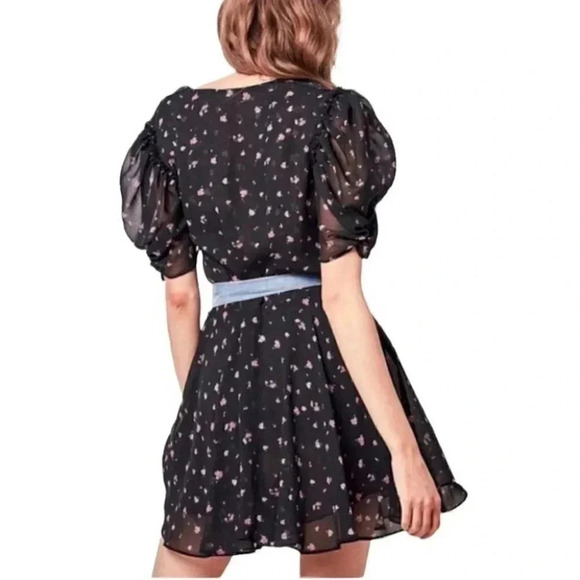 NWT LoveShackFancy Cora Floral Black 100% Silk Mini Dress Size: XS - Picture 5 of 15